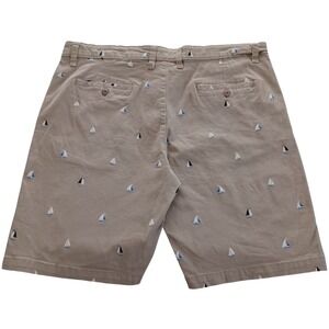 Rugby University Mens 36 Khaki Sailboat Embroidered Stretch Chino Shorts Tan